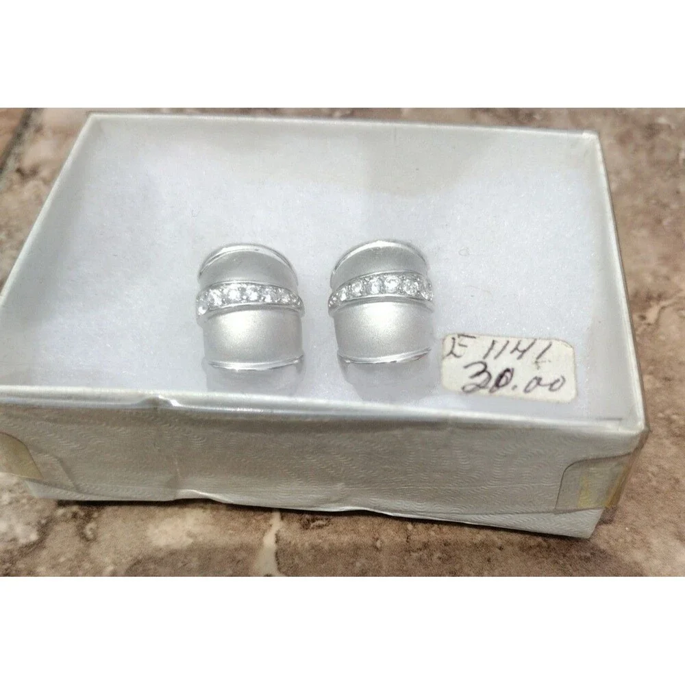 Retro Silver tone Cuff Earrings with Cubic Zirconia Pave Accents